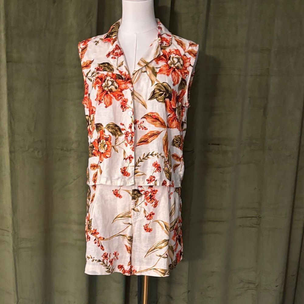 Joie Linen Floral Top and Shorts Set, tops, shortsUS8)